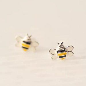 14k Gold Adorable Bee Stud Earrings Sterling Silver